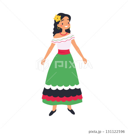 Mexican Woman Character in Traditional Clothes Vector Illustration 131122596