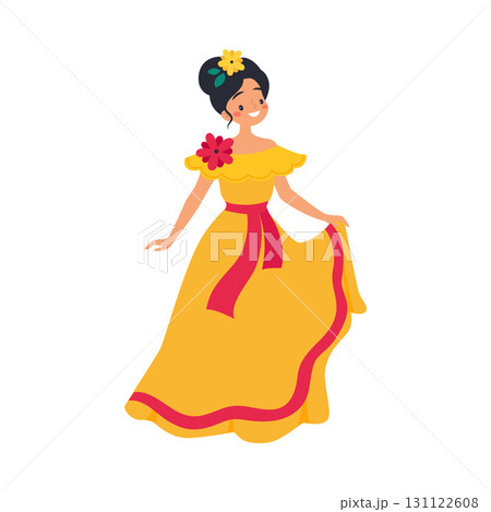 Mexican Woman Character in Traditional Clothes Vector Illustration 131122608