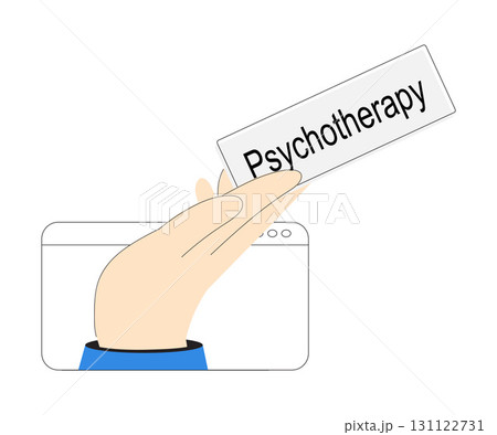 Online Psychotherapy with Hand Hold Card in Window Screen Vector Illustration 131122731