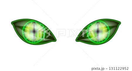 Vector Green animal cat eyes isolated on white background. Danger Monster open eyes with neon green eyeball. Halloween cat eyes png design template banner and poster. PNG monster eyes 131122952