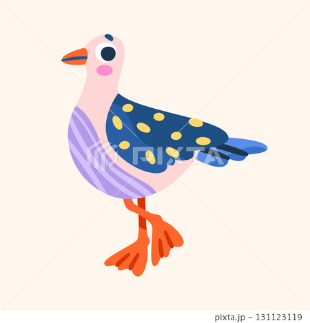 Seagull bird vector icon. Sea or ocean flying animal. Seaside environment or ocean shore element, beach habitat. Nautical or aviary feather gull. Biology and zoology, nature and biodiversity clipart. 131123119
