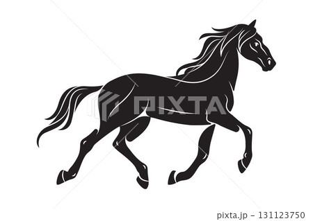 Running horse or galloping animal. Vector mammal gait. Mane action silhouette. Race broodmare gait. Wildlife and nature outdoor icon. Stallion with mane, hoof, tail. Fast racehorse motion. Speed. Running horse or galloping animal. Vector mammal gait. Mane action silhouette. Race broodmare gait. Wildlife and nature outdoor icon. Stallion with mane, hoof, tail. Fast racehorse motion. Speed. 131123750