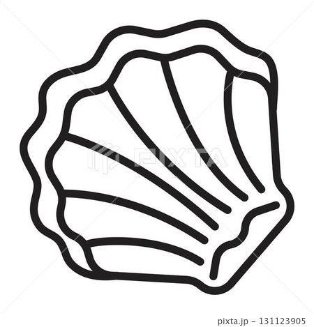 Black line shell, vector monochrome nautical illustration, sign, opened seashell, outline mollusk 131123905