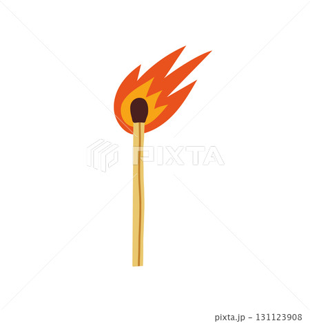 Cartoon illustration of a burning matchstick with a dynamic orange flame, isolated on a white background. Cartoon illustration of a burning matchstick with a dynamic orange flame, isolated on a white background. 131123908