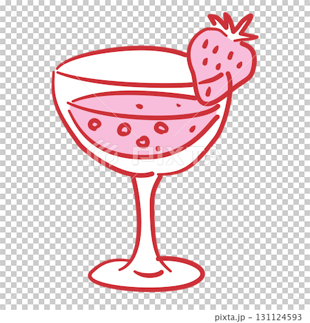 Red Outlined Cocktail glass with strawberry Filled Line Art Illustration for Bachelorette Party Coquette Style Celebration Party Invitations Greeting Cards and Festive Decoration Design 131124593
