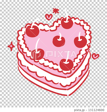 Red Outlined heart shaped cake set Pink Filled Line Art Illustration for Bachelorette Party Coquette Style Celebration Party Invitations Greeting Cards and Festive Decoration Design 131124600