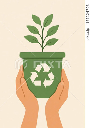 hand holding plant in pot 131124798