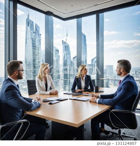 Corporate Meeting with City Skyline View 131124807