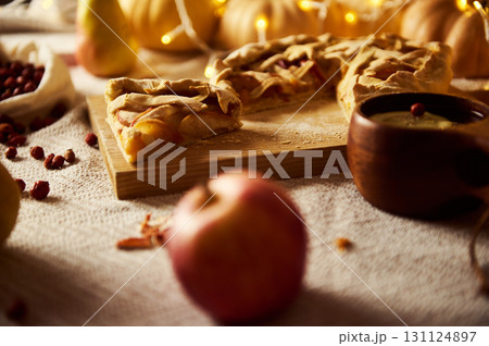 Autumn Thanksgiving Pie Table Scene With Apple Pie Autumn Thanksgiving Pie Table Scene With Apple Pie 131124897
