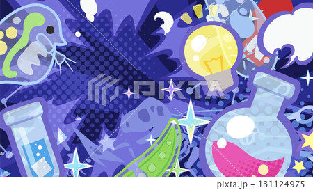 理科をイメージしたポップな背景イラスト_16:9 理科をイメージしたポップな背景イラスト_16:9 131124975