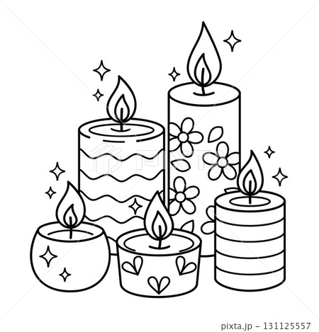 Burning candles doodle set. Hand drawn black and white isolated 131125557