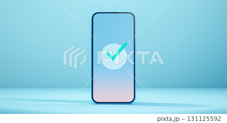 承認完了を示すスマートフォン画面のイラスト、認証成功を表すスマートフォン背景素材 承認完了を示すスマートフォン画面のイラスト、認証成功を表すスマートフォン背景素材 131125592
