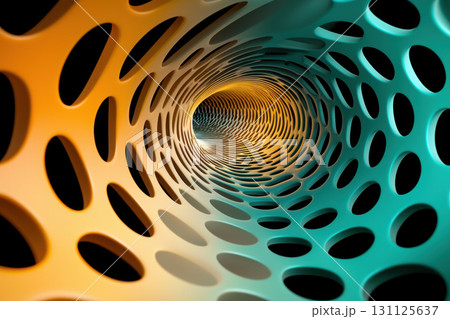 mesmerizing abstract tunnel with glowing patterns in orange and teal, creating sense of depth and movement. Perfect for meditative and artistic themes 131125637