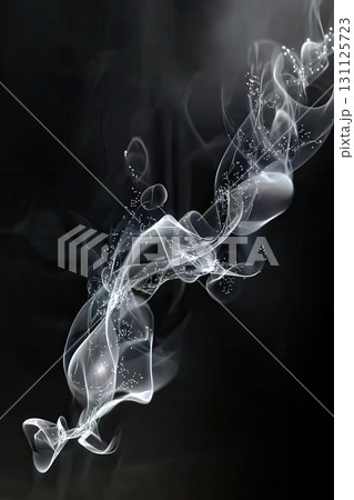 Cascading arcs of light forming harmonic patterns create gentle ambiance, evoking sense of tranquility and elegance in this ethereal smoke display 131125723