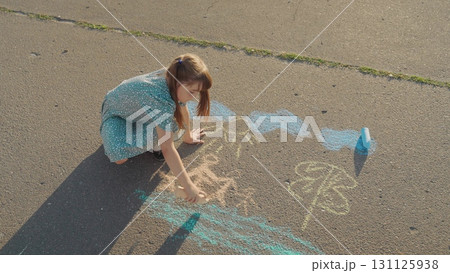 Cute sidewalk artists, Joy on faces, Full focus, Brightful drawing, Enchanting colors, Art in childhood, Working harmoniously, Rainbow of smiles, Playful kids, Summer creation 131125938