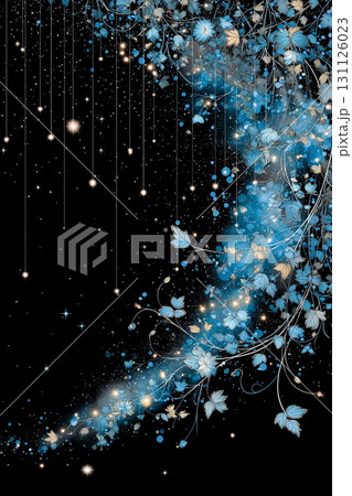 星屑と花が舞うファンタジー背景、輝く花ときらめく星のデザイン素材 131126023