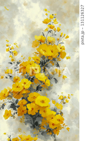春を彩る黄色い花と余白の背景、柔らかな黄色の花とコピースペース 131126327