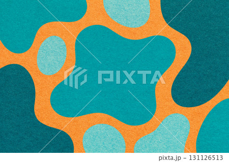 Abstract teal, turquoise and orange background with amorphous shapes and spots, paper texture in flat organic design 131126513