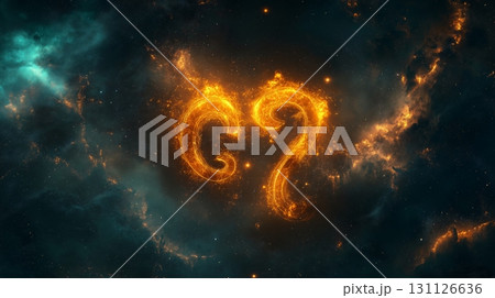 Golden abstract light formation in outer space. Artistic representation of cosmic dust and gas 131126636