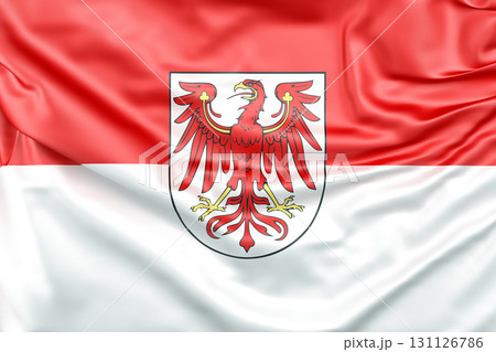 Ruffled Flag of Brandenburg, Germany. 3D Rendering Ruffled Flag of Brandenburg, Germany. 3D Rendering 131126786