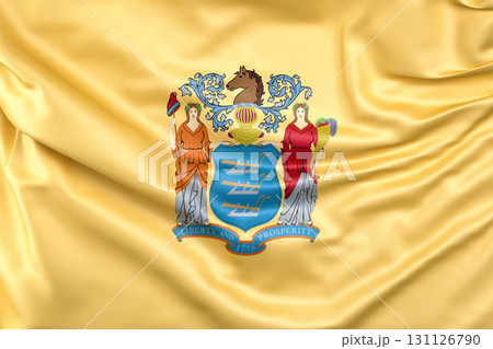 Ruffled flag of New Jersey, USA. 3D Rendering Ruffled flag of New Jersey, USA. 3D Rendering 131126790