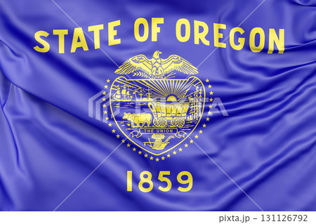 Ruffled Flag of Oregon, USA. 3D Rendering Ruffled Flag of Oregon, USA. 3D Rendering 131126792