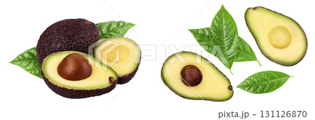 half avocado isolated on white background close-up. Top view 131126870