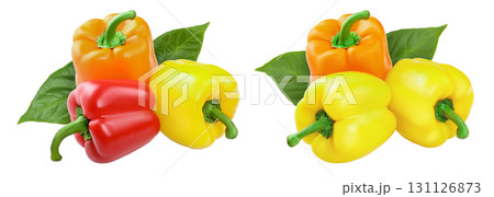 yellow orange and red sweet bell pepper isolated on white background yellow orange and red sweet bell pepper isolated on white background 131126873