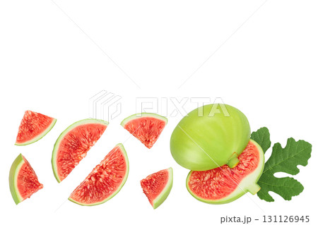 Ripe green fig fruit isolated on white background with full depth of field. Top view with copy space for your text. Flat lay. 131126945