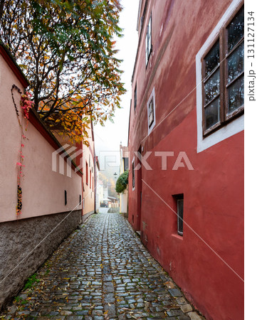 A charming view of narrow streets and old Baroque buildings in Cesky Krumlov, showcasing the towns historic character, architectural beauty, and timeless atmosphere A charming view of narrow streets and old Baroque buildings in Cesky Krumlov, showcasing the towns historic character, architectural beauty, and timeless atmosphere 131127134