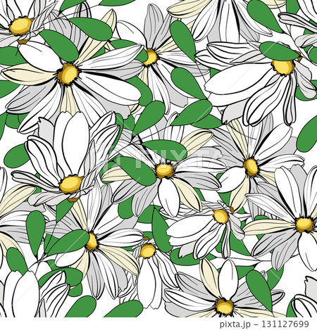 Seamless floral pattern with daisy flowers and leaves vector illustration 131127699
