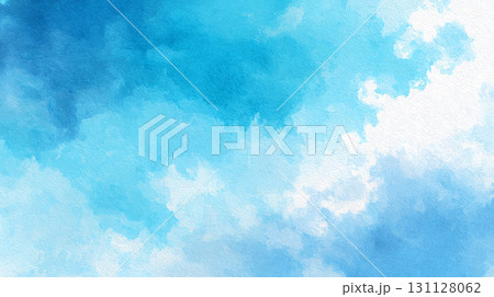 水彩風ブルーグラデーション背景 アートテクスチャ 抽象デザイン 横長 131128062