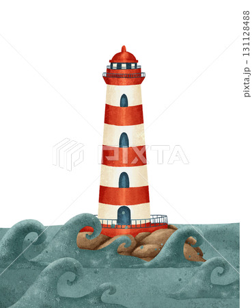 A Vibrant Lighthouse Standing Strong Amidst the Stormy Waves of the Mighty Ocean A Vibrant Lighthouse Standing Strong Amidst the Stormy Waves of the Mighty Ocean 131128488