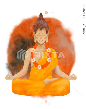 An Illustration of a Meditative Buddha Depicted in Bright and Vibrant Colors and Hues An Illustration of a Meditative Buddha Depicted in Bright and Vibrant Colors and Hues 131128589