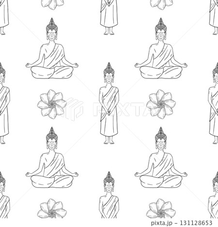 Beautifully crafted Meditative Buddha Line Art Pattern Design for peaceful aesthetics and balance 131128653