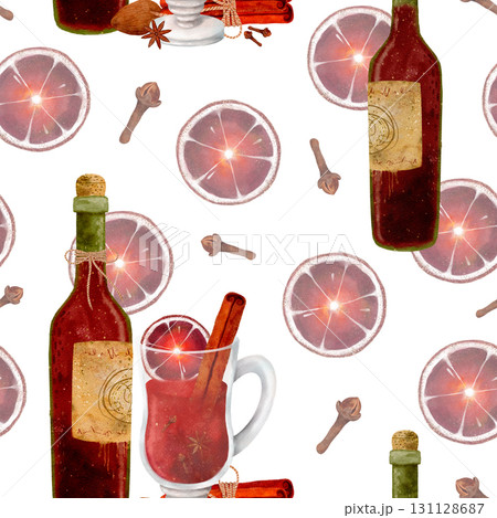 Festive Mulled Wine and Spices Pattern, showcasing the joy and warmth of the season Festive Mulled Wine and Spices Pattern, showcasing the joy and warmth of the season 131128687