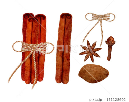 Discover spices and herbs like cinnamon, anise star, and nutmeg to enhance your dishes 131128692