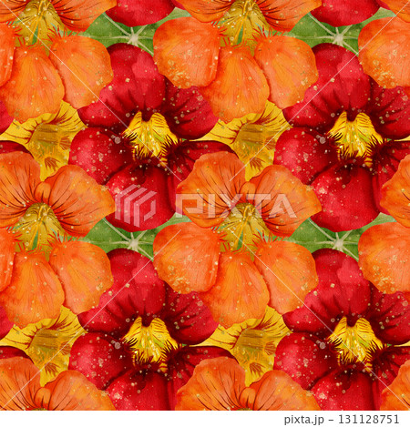 Watercolor Flowers Depicted in Striking Orange and Red Tones 131128751