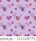 A charming and whimsical pattern featuring watercolor hearts and circles in vibrant colors 131128775