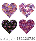 A collection of Colorful Heart Patterns designed in various Purple Tones for artistic usage. 131128780