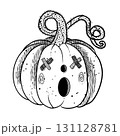A whimsical Halloween pumpkin characterized by its playful tentacles and decorative bandages 131128781