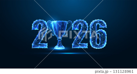 2026 New Year vector with glowing trophy, symbolizing success, award, recognition and achievement 2026 New Year vector with glowing trophy, symbolizing success, award, recognition and achievement 131128961