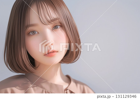 ショートボブヘアの女性・ヘアカラー・ヘアスタイル 131129346