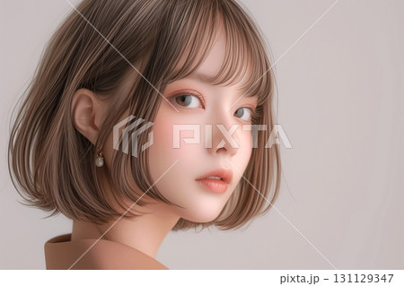 ショートボブヘアの女性・ヘアカラー・ヘアスタイル 131129347