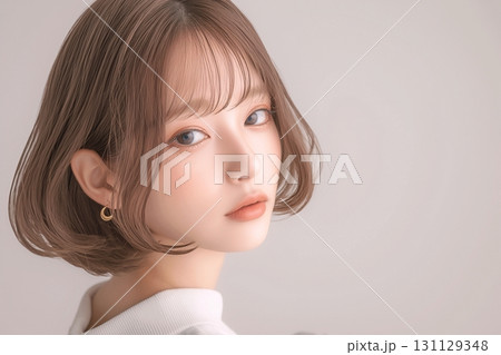 ショートボブヘアの女性・ヘアカラー・ヘアスタイル 131129348