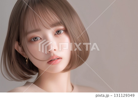 ショートボブヘアの女性・ヘアカラー・ヘアスタイル 131129349