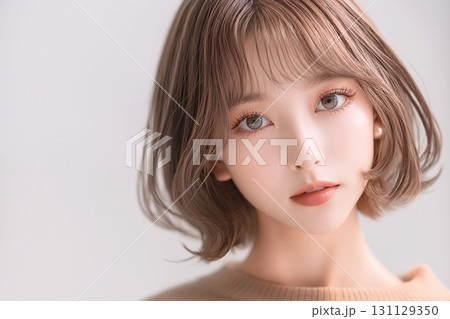 ショートボブヘアの女性・ヘアカラー・ヘアスタイル 131129350
