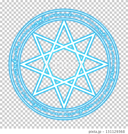 Blue glowing magic circle and fantasy letters on a transparent background Blue glowing magic circle and fantasy letters on a transparent background 131129368