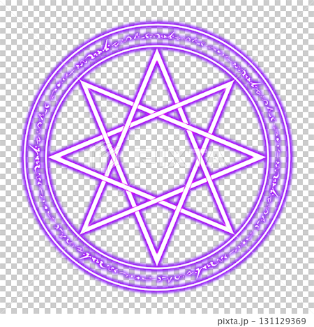 透明背景の紫に輝く魔法陣と神秘文字 131129369