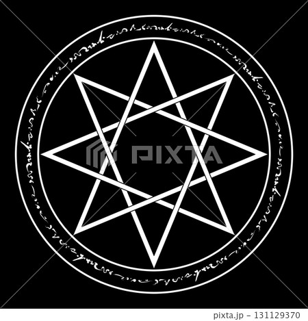 黒背景の魔法文字が描かれた神秘的な魔法陣 131129370